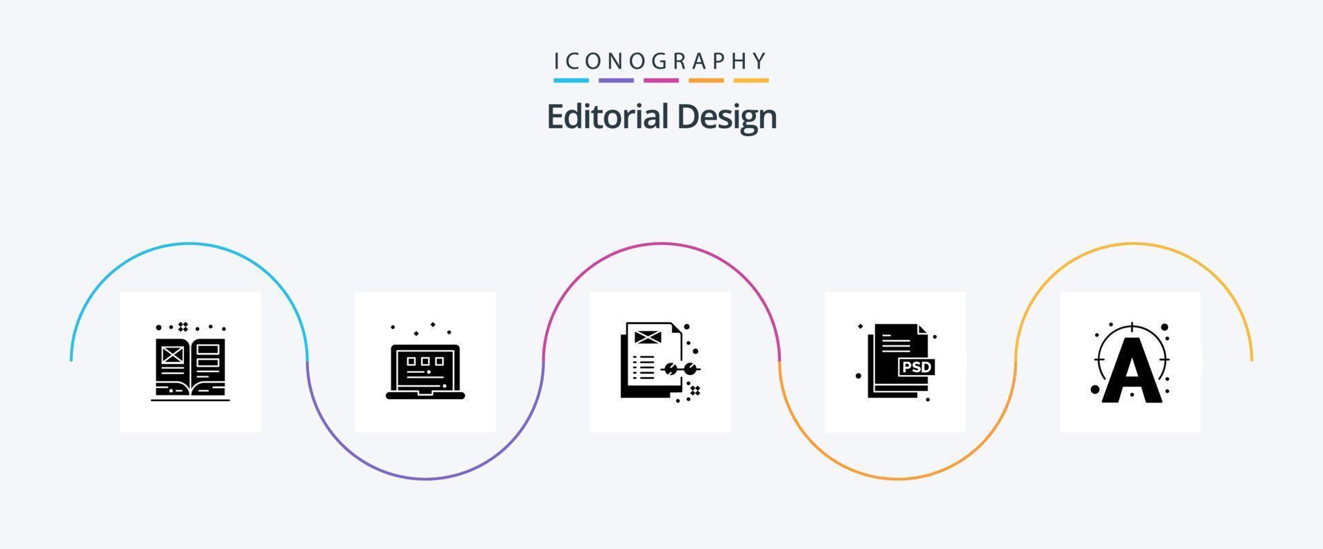 Editorial Design Glyph 5 Icon Pack Including text. file type. concept. file. design vector