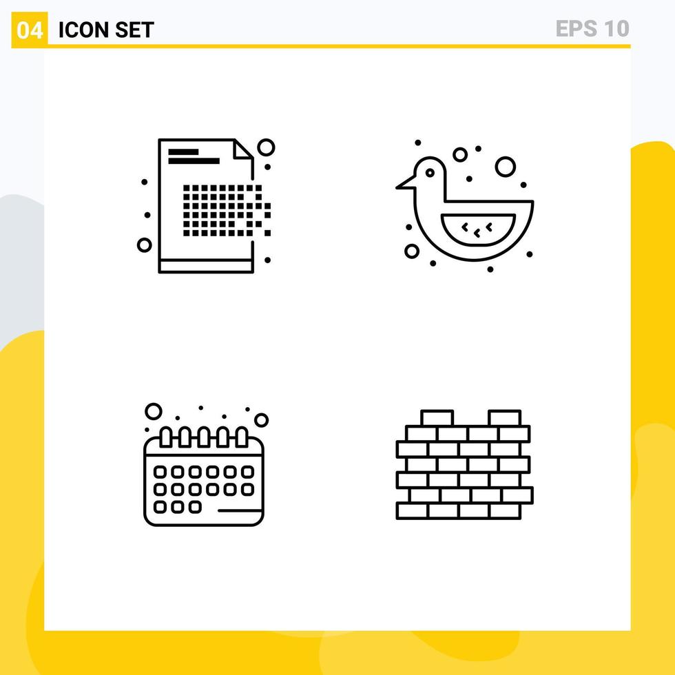 User Interface Pack of 4 Basic Filledline Flat Colors of cryptography appointment encryption duck date Editable Vector Design Elements