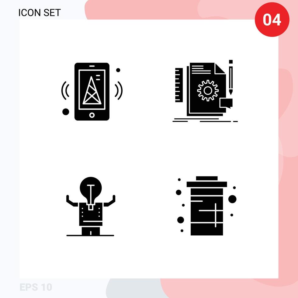 Group of 4 Modern Solid Glyphs Set for internet business mobile develop man Editable Vector Design Elements