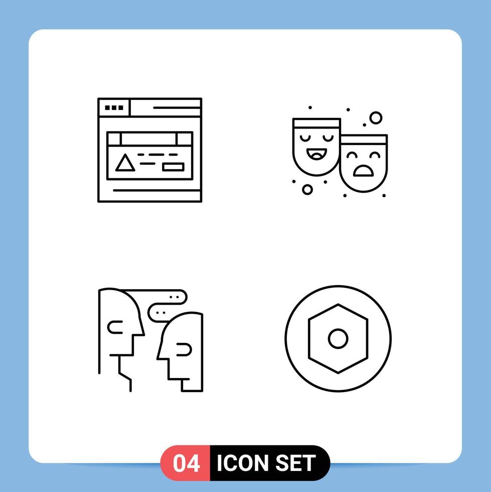 Set of 4 Commercial Filledline Flat Colors pack for interface human masks happy sad internal Editable Vector Design Elements