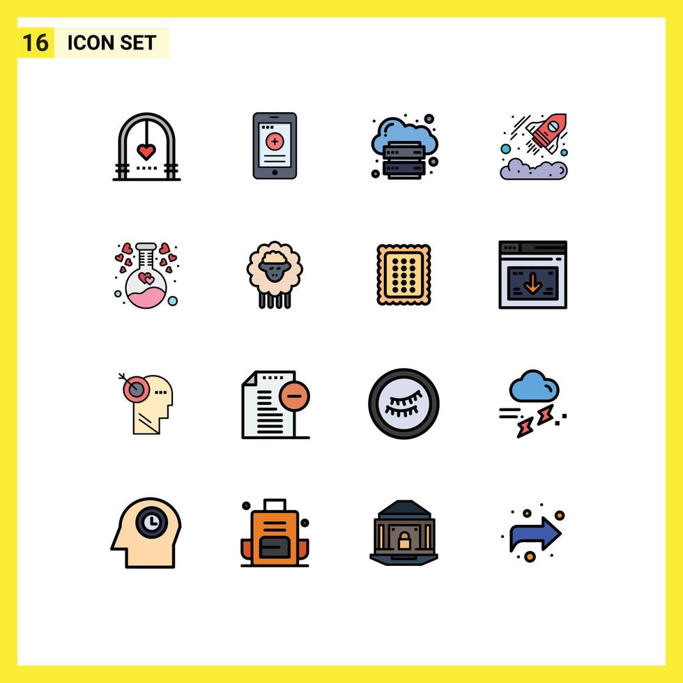 Modern Set of 16 Flat Color Filled Lines and symbols such as startup currency hospital business internet Editable Creative Vector Design Elements