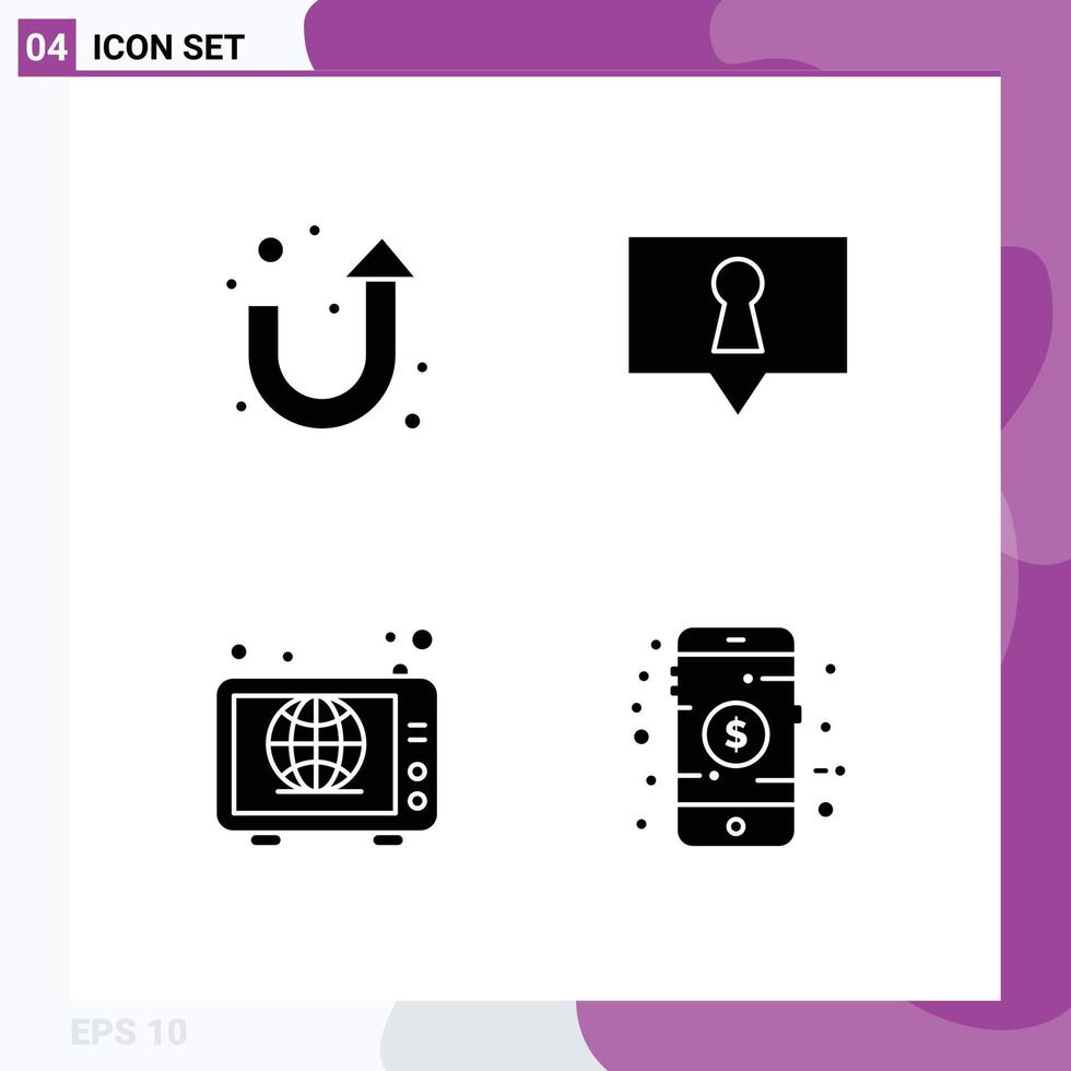 4 User Interface Solid Glyph Pack of modern Signs and Symbols of arrow news bubble web online Editable Vector Design Elements