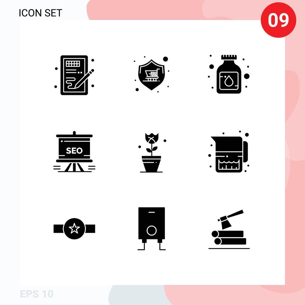 Pack of 9 creative Solid Glyphs of analytics traning store presentation medication Editable Vector Design Elements