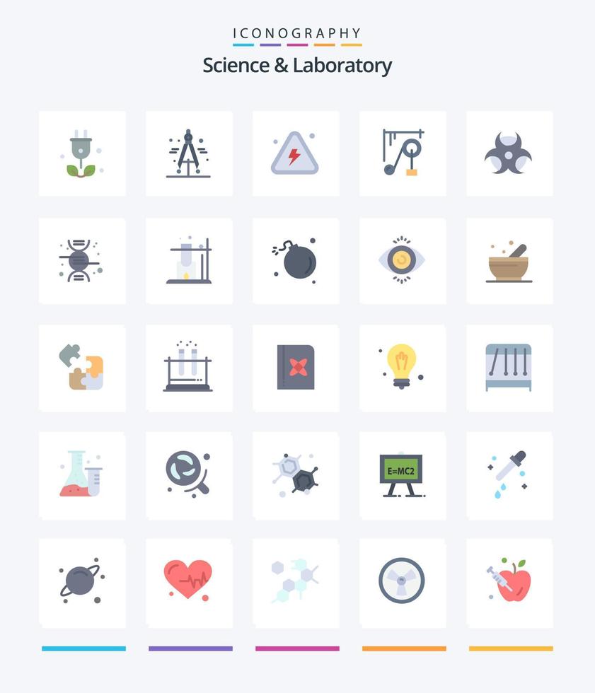 Creative Science 25 Flat icon pack  Such As physic. science machine. danger. science. device vector