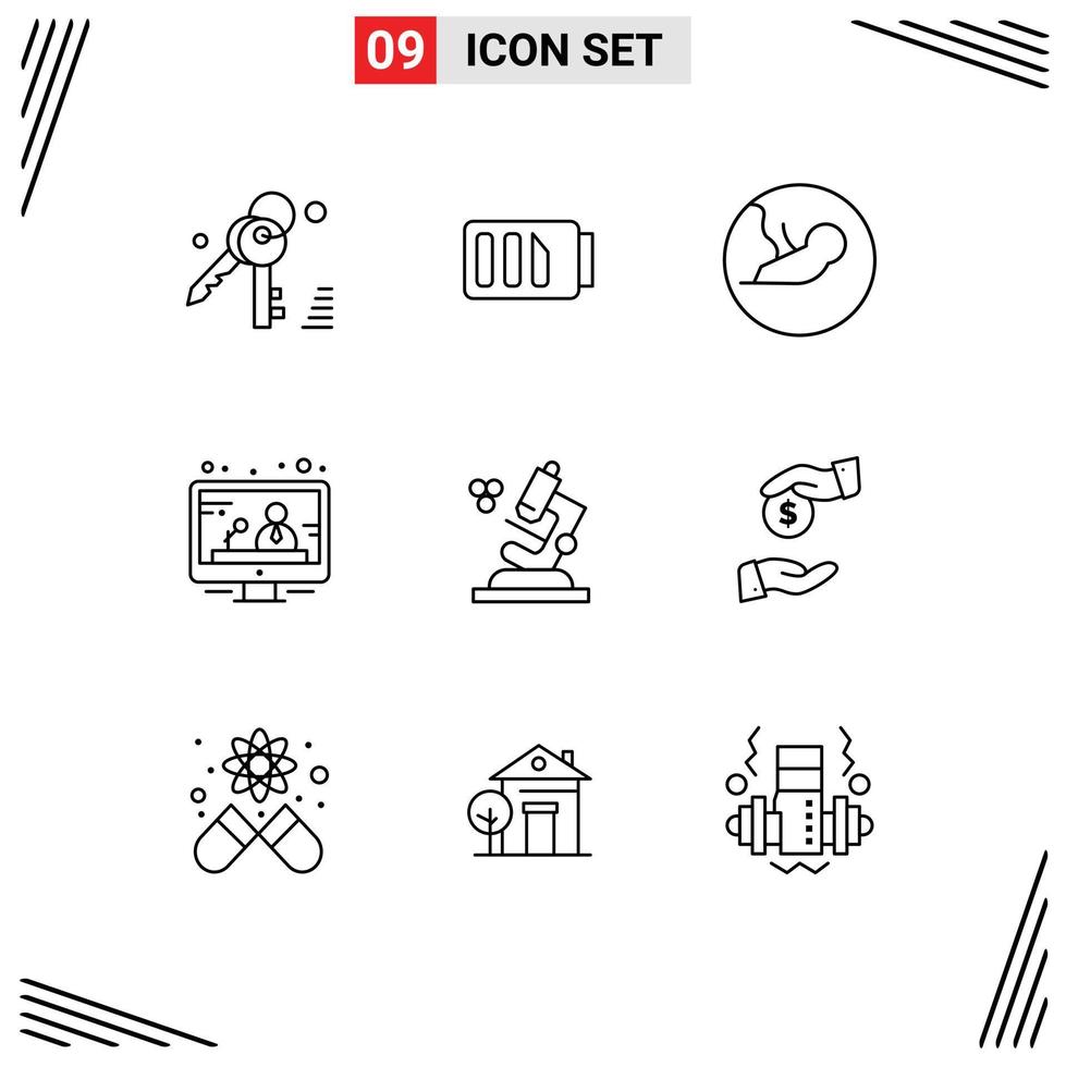 Outline Pack of 9 Universal Symbols of bribe microscope biology biology media Editable Vector Design Elements