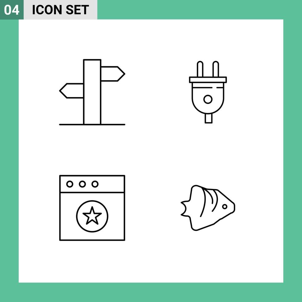 Line Pack of 4 Universal Symbols of address favorite signal power fish Editable Vector Design Elements