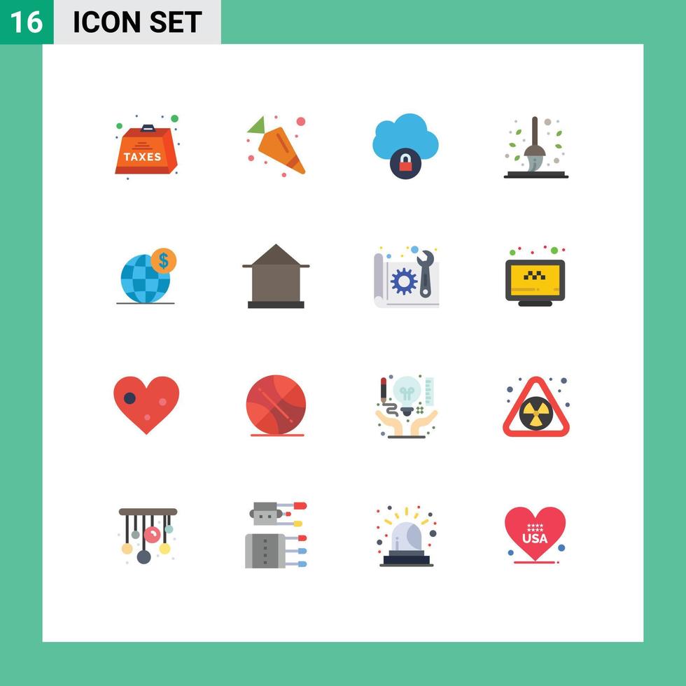 Universal Icon Symbols Group of 16 Modern Flat Colors of global rake cloud leaf broom Editable Pack of Creative Vector Design Elements