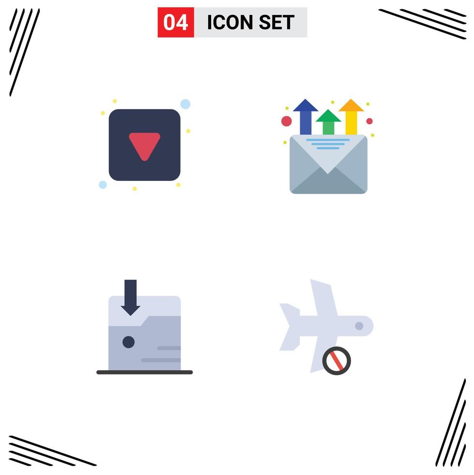 Set of 4 Vector Flat Icons on Grid for play button technology full promotion flight Editable Vector Design Elements