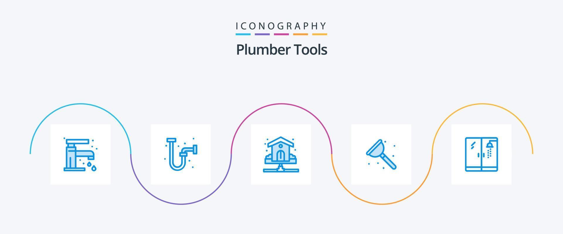 Plumber Blue 5 Icon Pack Including plumber. repair. house. plumber. water vector