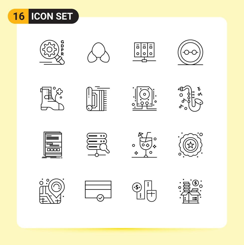 Set of 16 Modern UI Icons Symbols Signs for shose glasses computer geek eye glasses Editable Vector Design Elements
