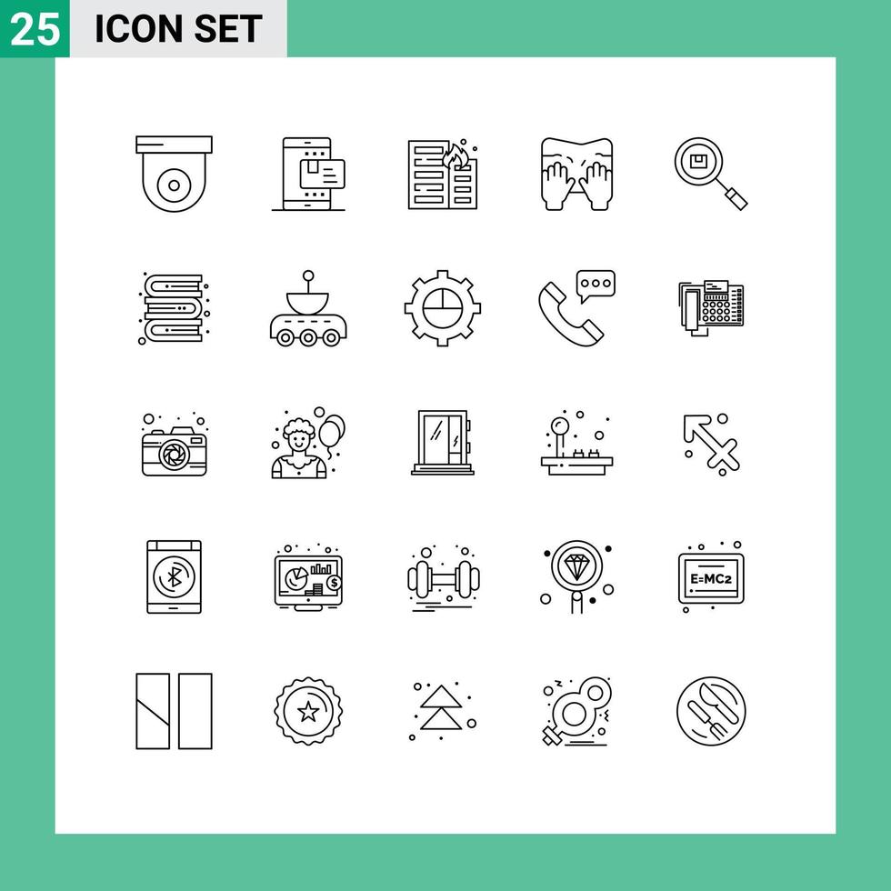 Stock Vector Icon Pack of 25 Line Signs and Symbols for box spa burning type risk Editable Vector Design Elements