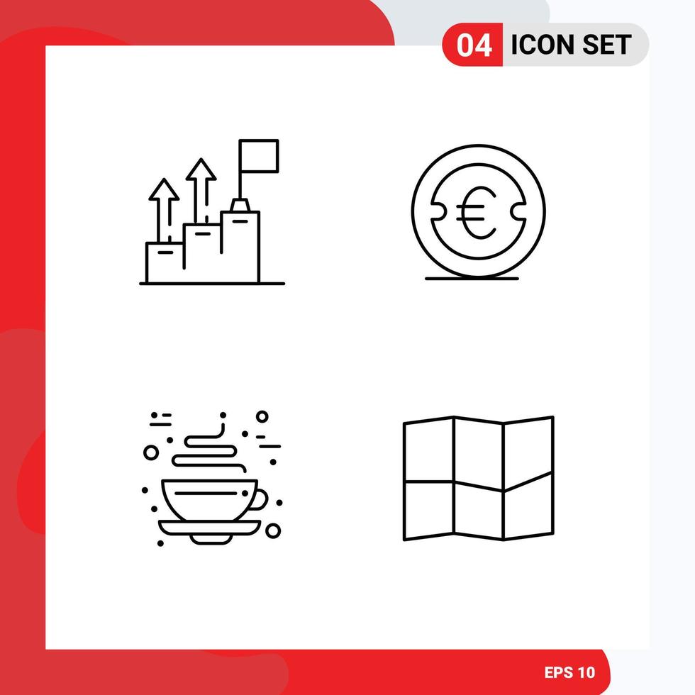 4 Universal Line Signs Symbols of achievement money marketing euro coffee Editable Vector Design Elements