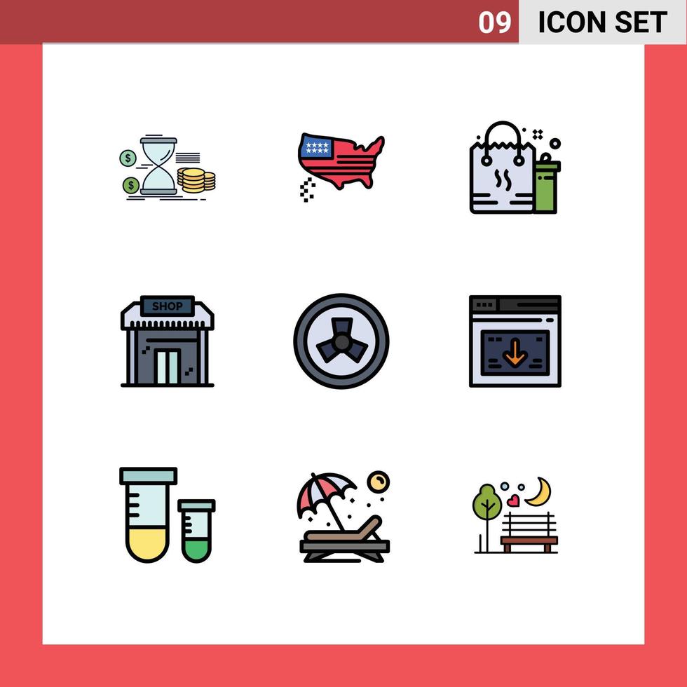 Set of 9 Modern UI Icons Symbols Signs for market business usa building package Editable Vector Design Elements