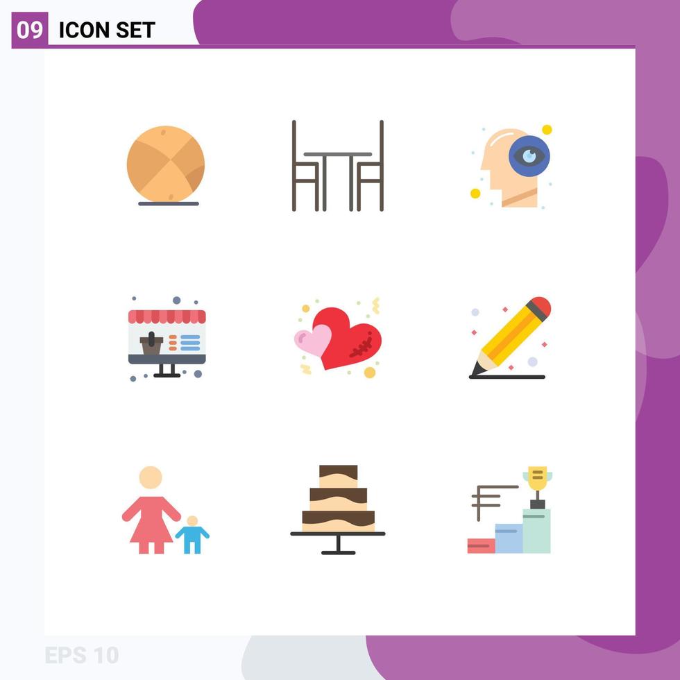 Universal Icon Symbols Group of 9 Modern Flat Colors of hearts shopping table sale eye view Editable Vector Design Elements