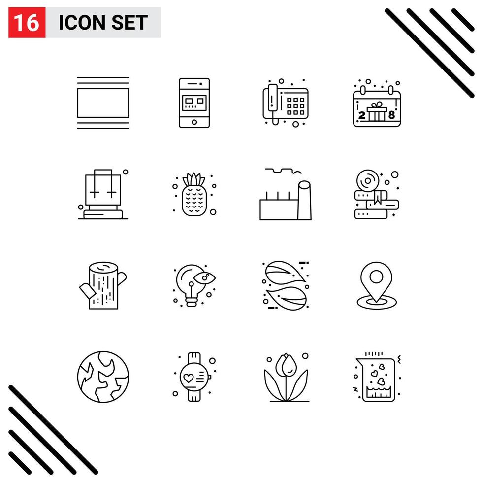 Modern Set of 16 Outlines and symbols such as backpack hand payment gift box telephone Editable Vector Design Elements