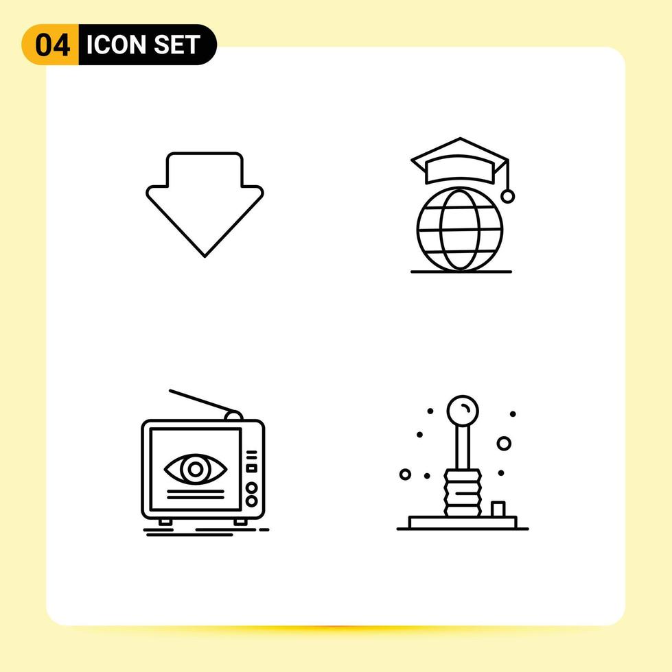 Set of 4 Modern UI Icons Symbols Signs for arrow marketing globe graduation tv Editable Vector Design Elements