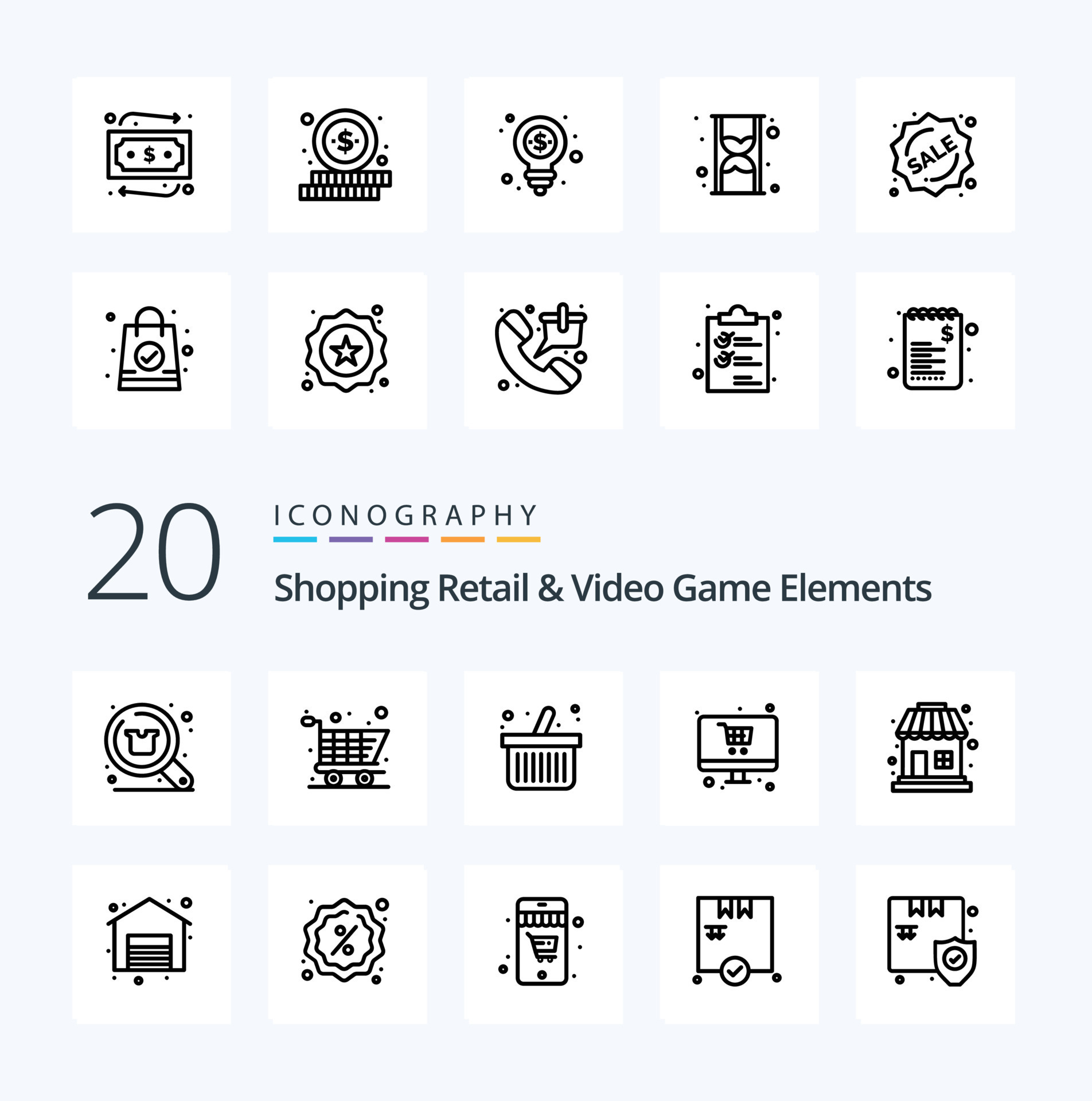 Shoping Retail And Video Game Elements 25 Line icon pack including clip. online  shopping. list. cart. shopping 25856270 Vector Art at Vecteezy