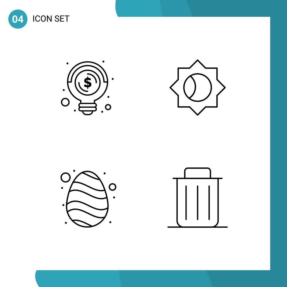 Modern Set of 4 Filledline Flat Colors and symbols such as bulb nature money ui delete Editable Vector Design Elements