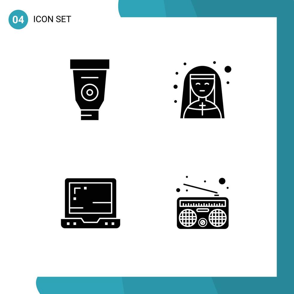 Pictogram Set of 4 Simple Solid Glyphs of cream laptop mechanic mother superior computer Editable Vector Design Elements