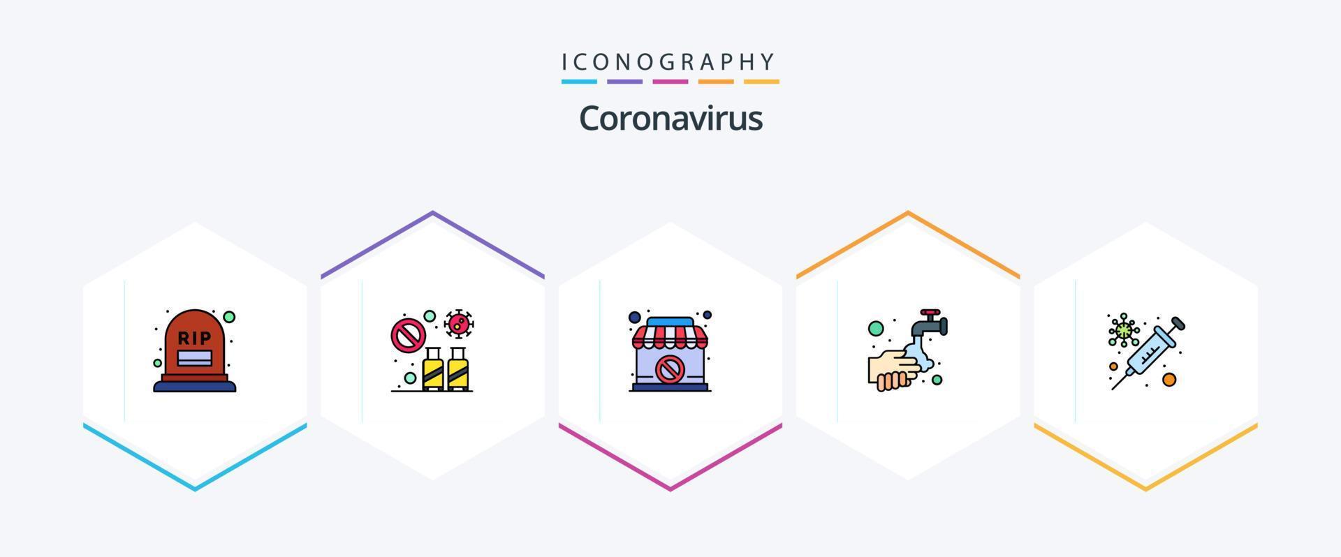 coronavirus 25 línea de relleno icono paquete incluso agua. médico. virus. manos. firmar vector