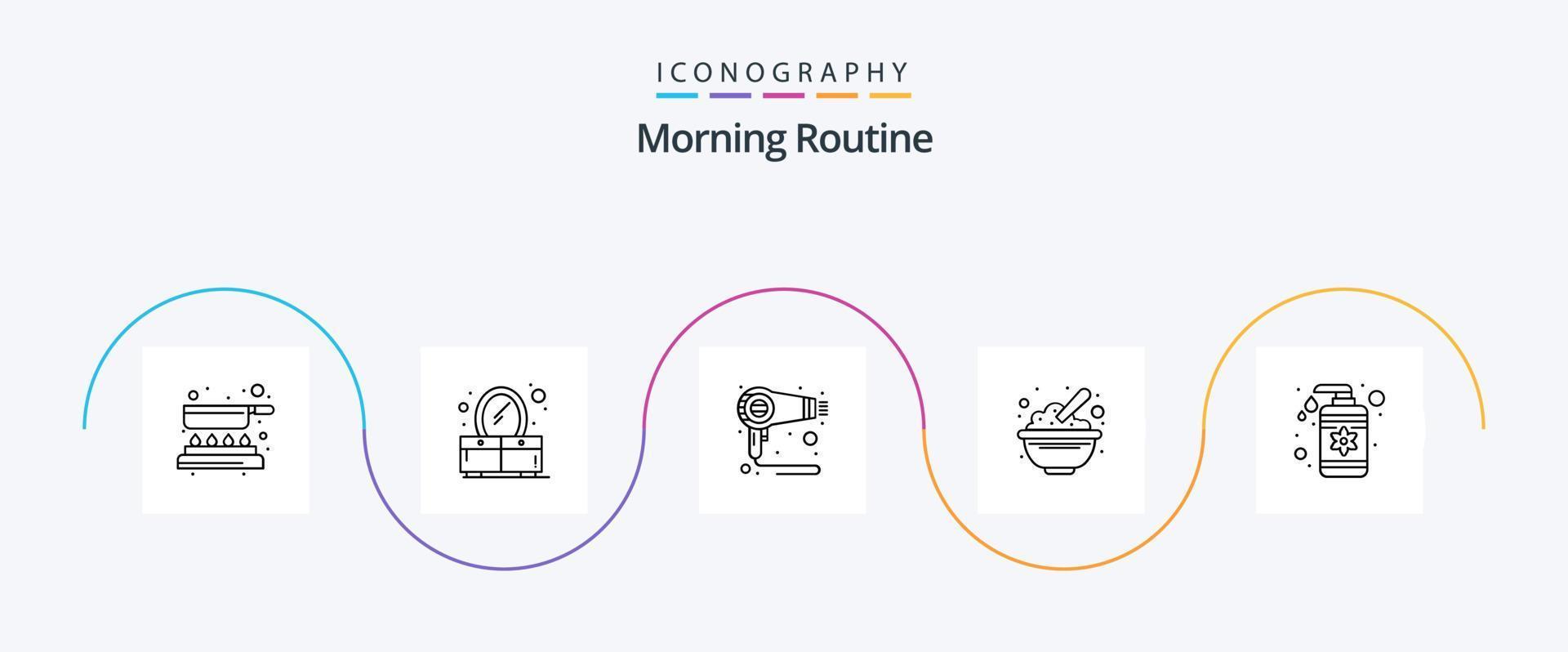 Morning Routine Line 5 Icon Pack Including lotion. peanuts. fen. oats. cereals vector