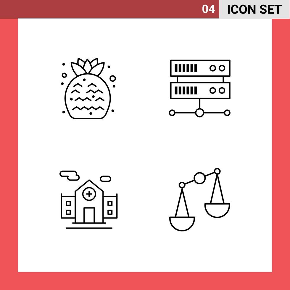 Stock Vector Icon Pack of 4 Line Signs and Symbols for strawberry room fruit hosting center justice Editable Vector Design Elements