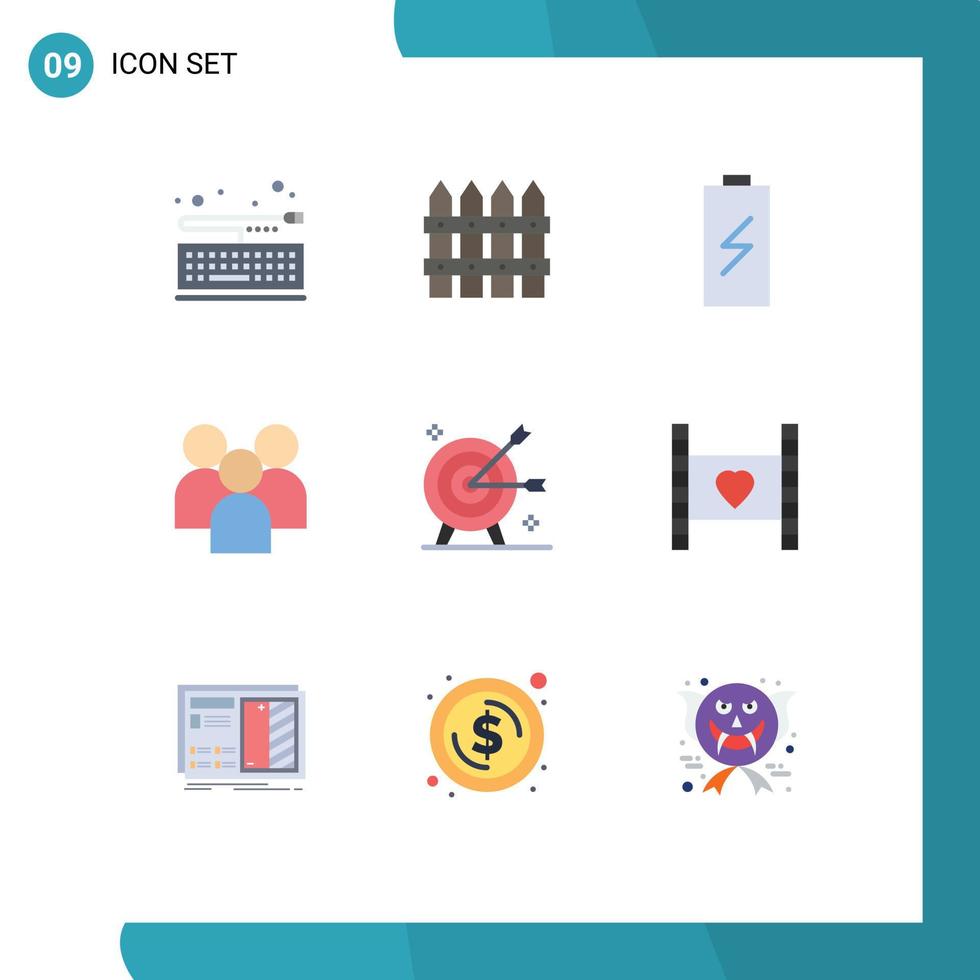 Modern Set of 9 Flat Colors and symbols such as team management battery group electricity Editable Vector Design Elements