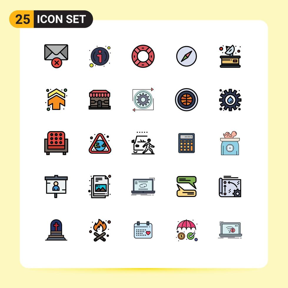 Group of 25 Filled line Flat Colors Signs and Symbols for receiver media safety communication compass Editable Vector Design Elements