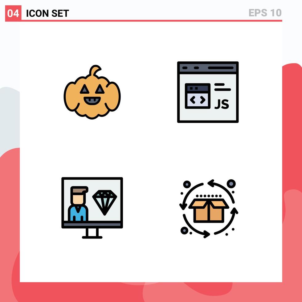 valores vector icono paquete de 4 4 línea señales y símbolos para calabaza desarrollar código desarrollo programador editable vector diseño elementos