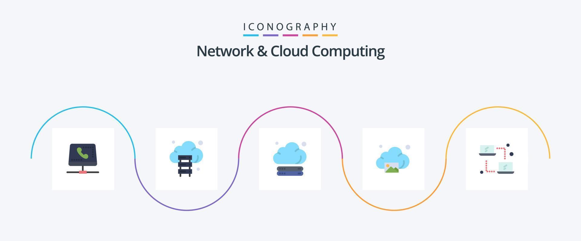 Network And Cloud Computing Flat 5 Icon Pack Including . networking. technology. laptop. technology vector