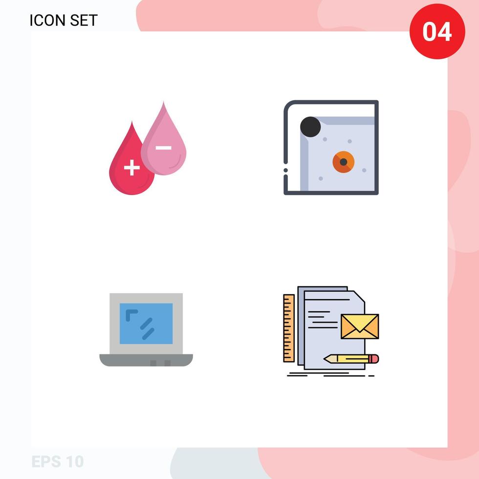 4 Thematic Vector Flat Icons and Editable Symbols of blood web plus fun laptop Editable Vector Design Elements