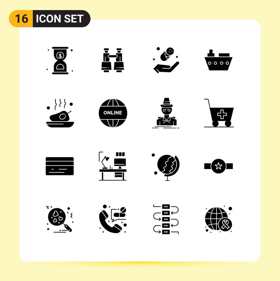 Stock Vector Icon Pack of 16 Line Signs and Symbols for food chicken child vehicles marine Editable Vector Design Elements
