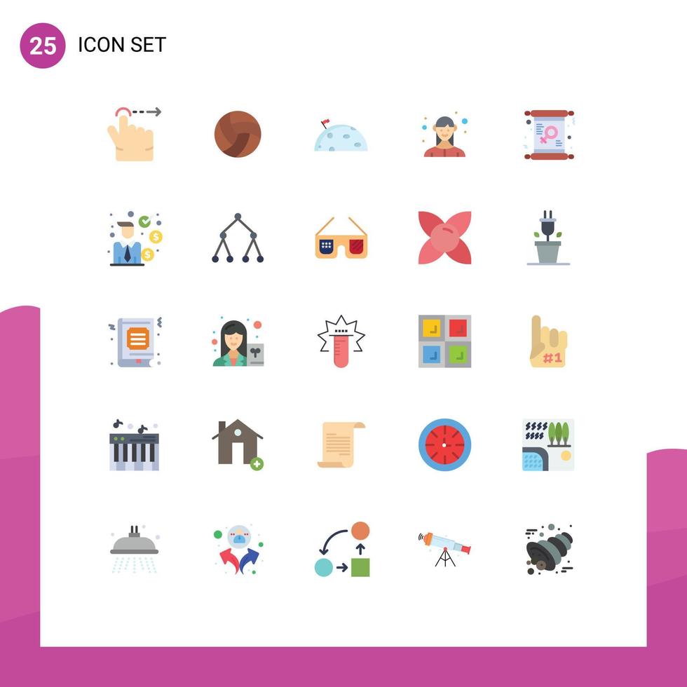 plano color paquete de 25 universal símbolos de día negocio espacio dama empleado editable vector diseño elementos