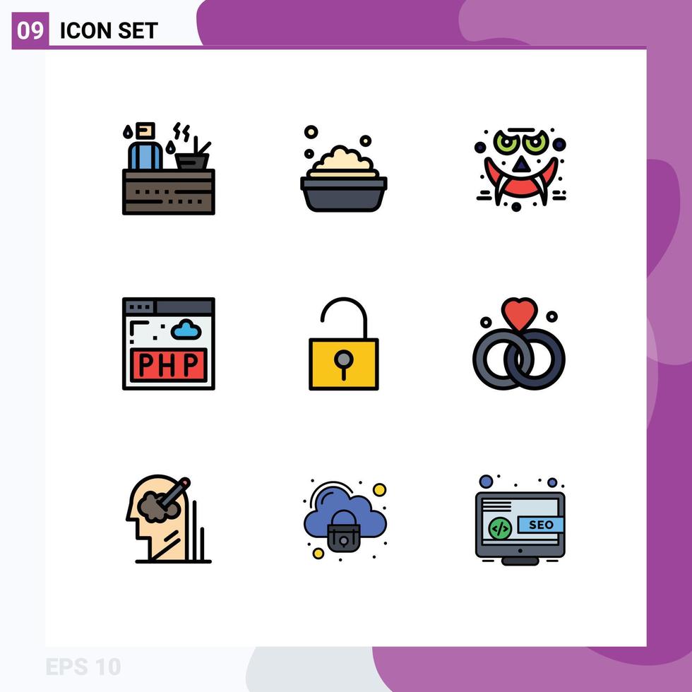 9 Creative Icons Modern Signs and Symbols of love unlocked face lock php Editable Vector Design Elements