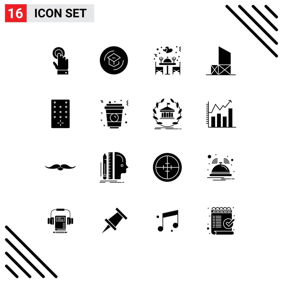 16 User Interface Solid Glyph Pack of modern Signs and Symbols of security lifeguard school beach table Editable Vector Design Elements