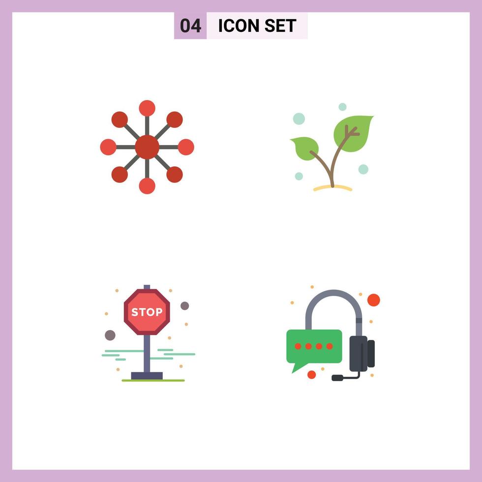 Group of 4 Flat Icons Signs and Symbols for business journey leaf sprout help Editable Vector Design Elements