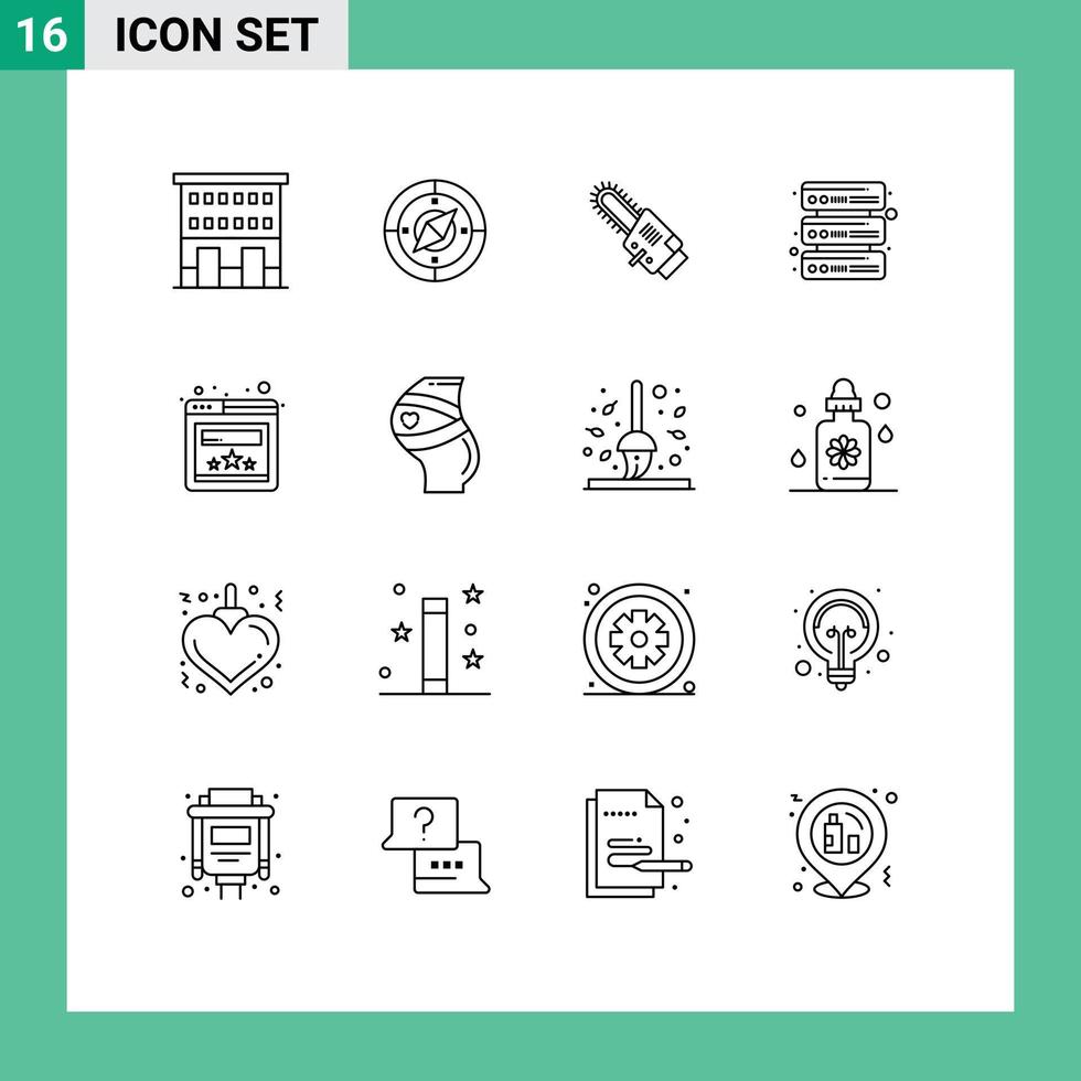 Modern Set of 16 Outlines and symbols such as rating network location servers cordless Editable Vector Design Elements