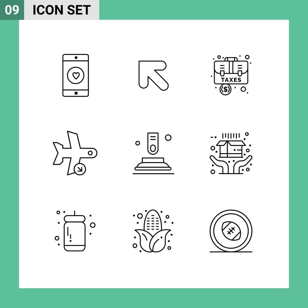 Outline Pack of 9 Universal Symbols of transportation plane accounting landing case Editable Vector Design Elements