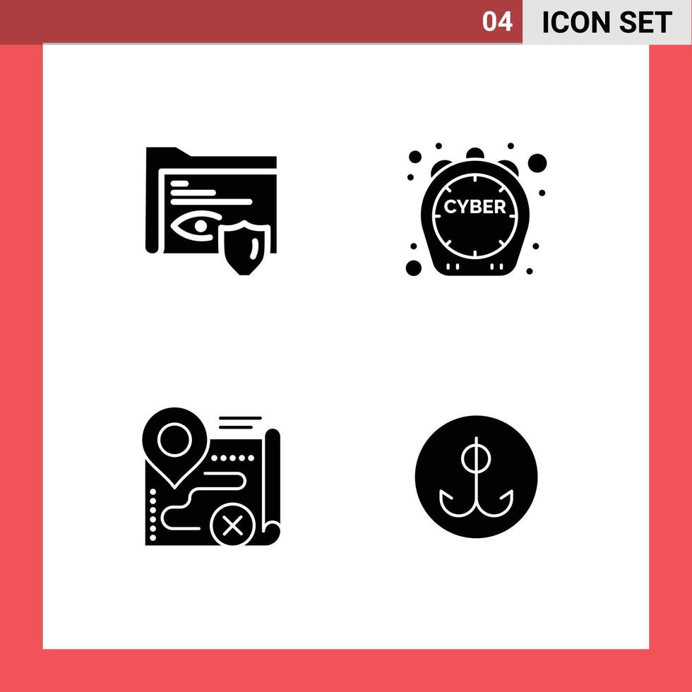 Solid Glyph Pack of 4 Universal Symbols of gdpr route surveillance discount close Editable Vector Design Elements