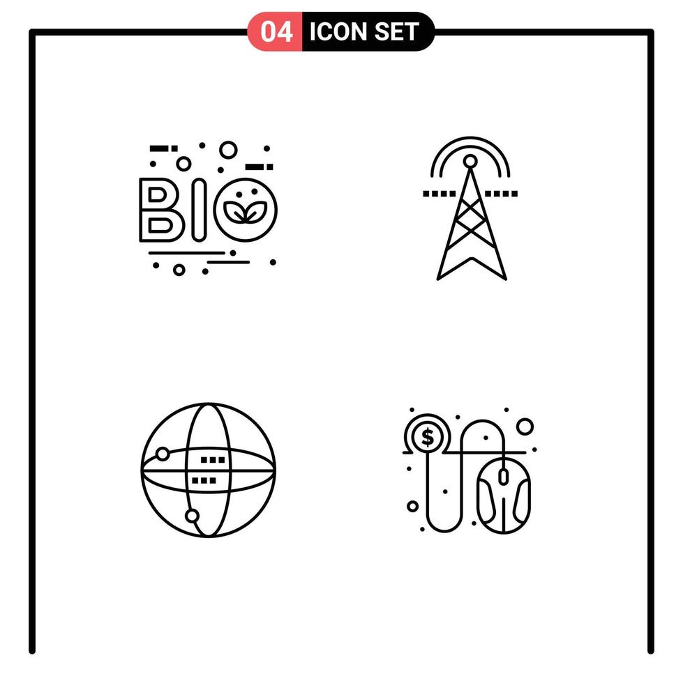 Set of 4 Modern UI Icons Symbols Signs for bio computing nature electricity internet Editable Vector Design Elements