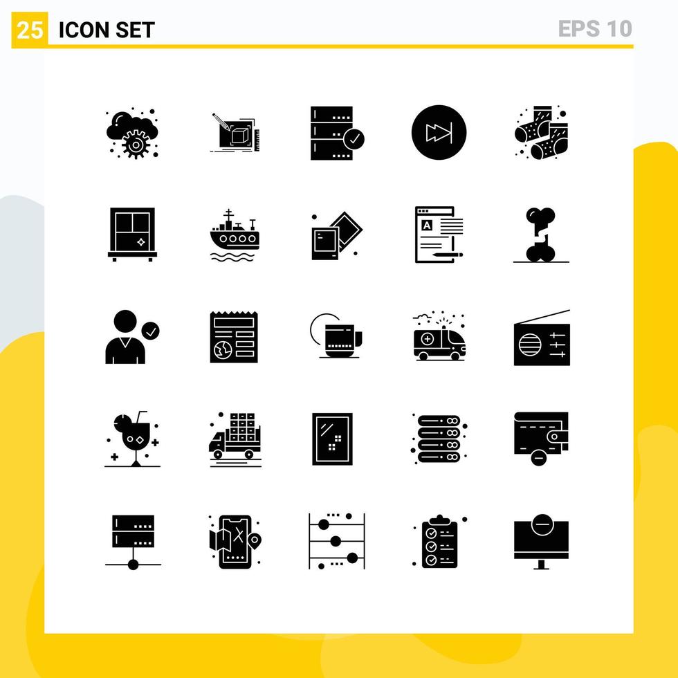 25 usuario interfaz sólido glifo paquete de moderno señales y símbolos de puntos adelante aprobar rápido datos editable vector diseño elementos