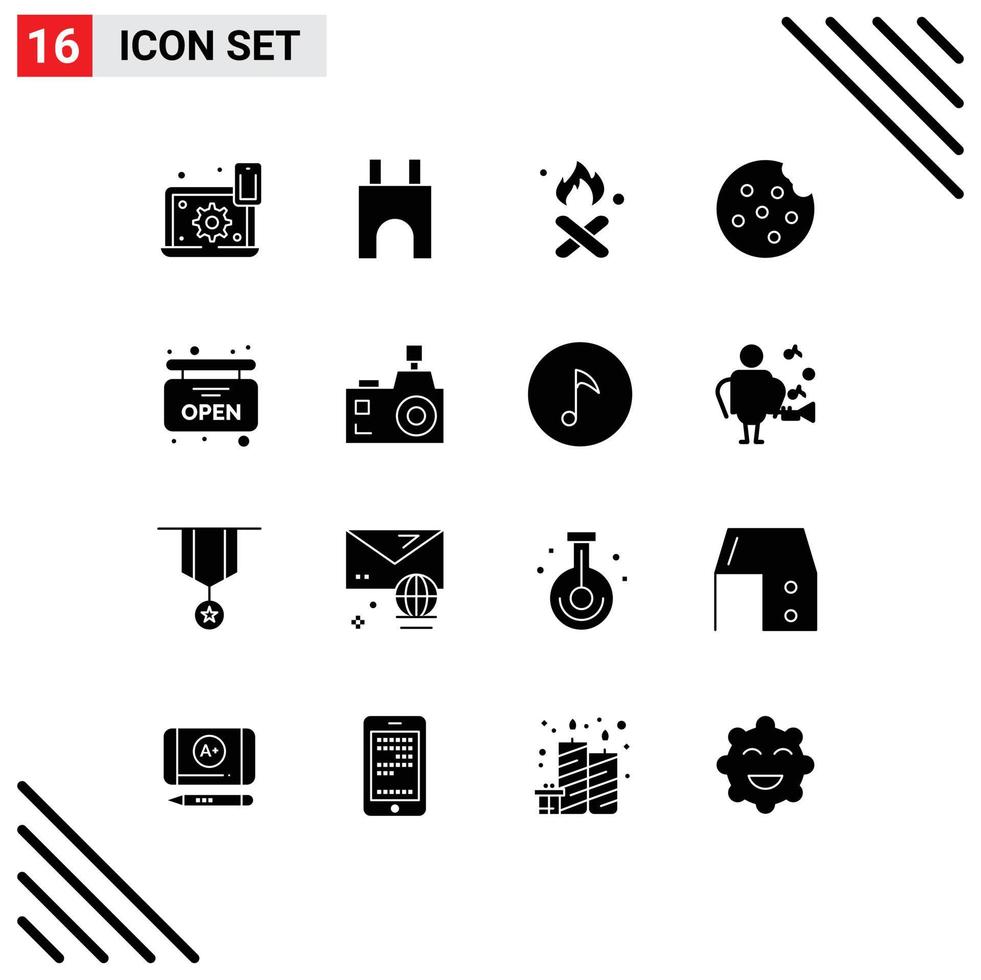Modern Set of 16 Solid Glyphs Pictograph of board cookie fortress smoke garbage Editable Vector Design Elements