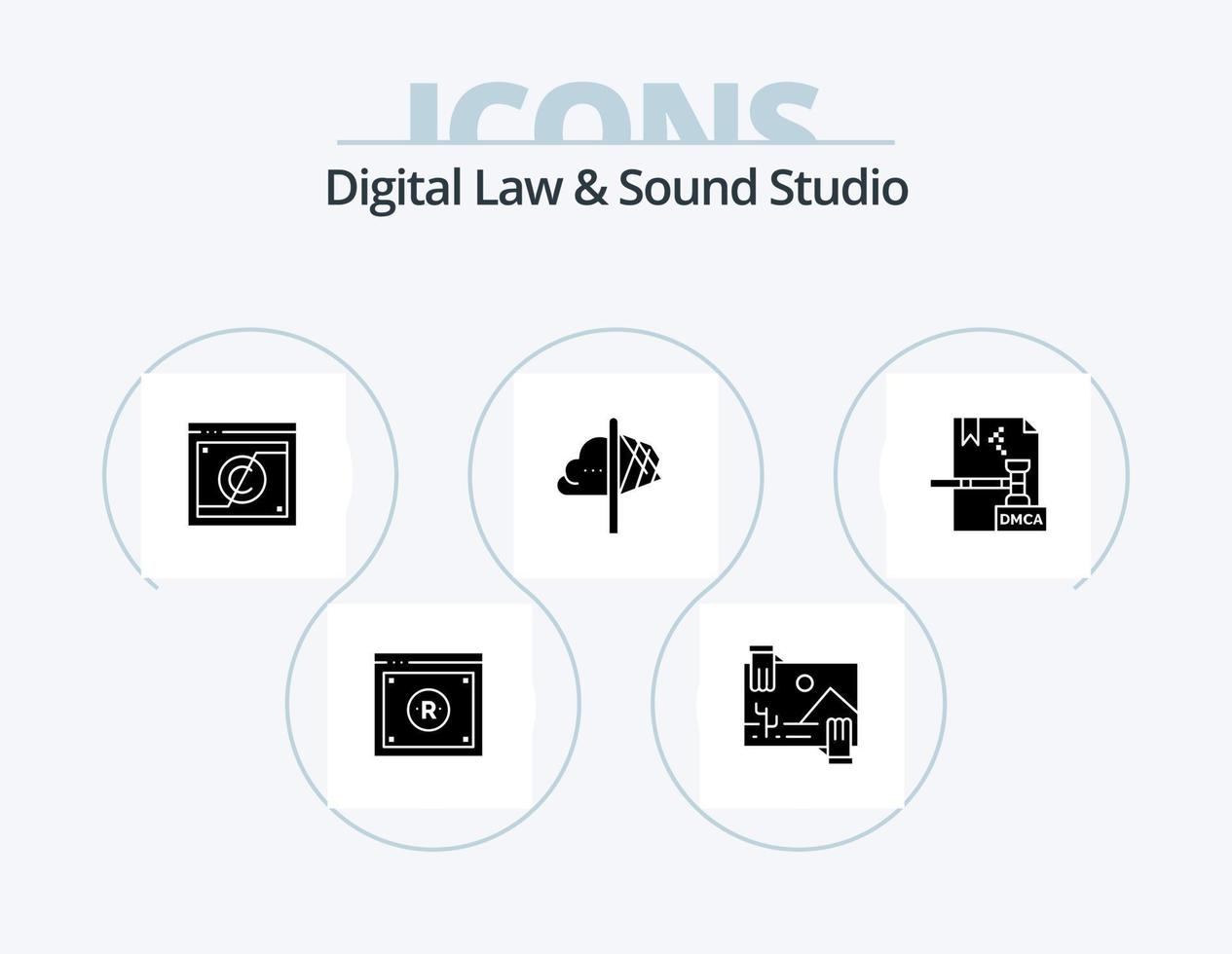 Digital Law And Sound Studio Glyph Icon Pack 5 Icon Design. imagination. creativity. image. law. digital vector