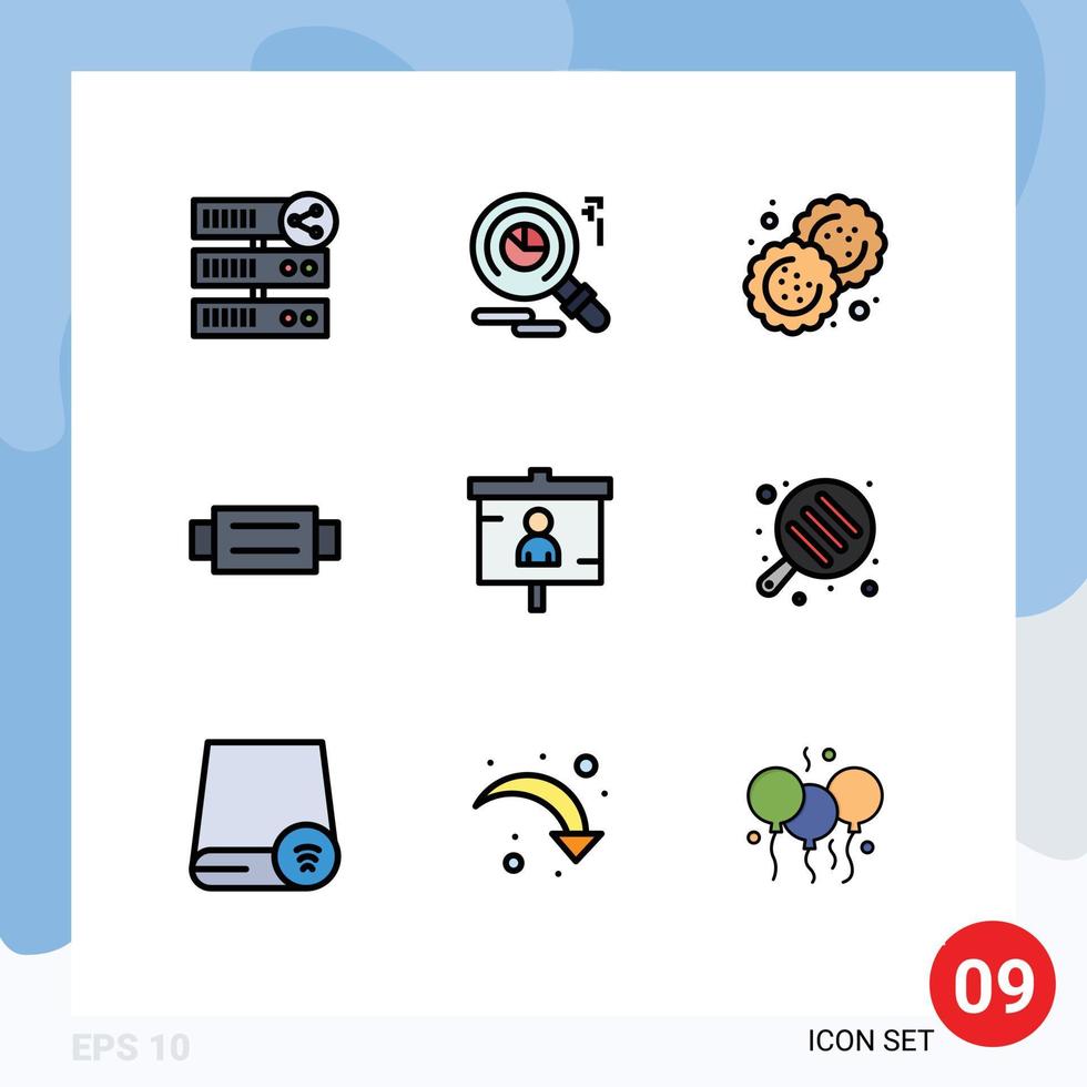 9 User Interface Filledline Flat Color Pack of modern Signs and Symbols of finance man baking fashion accessories Editable Vector Design Elements