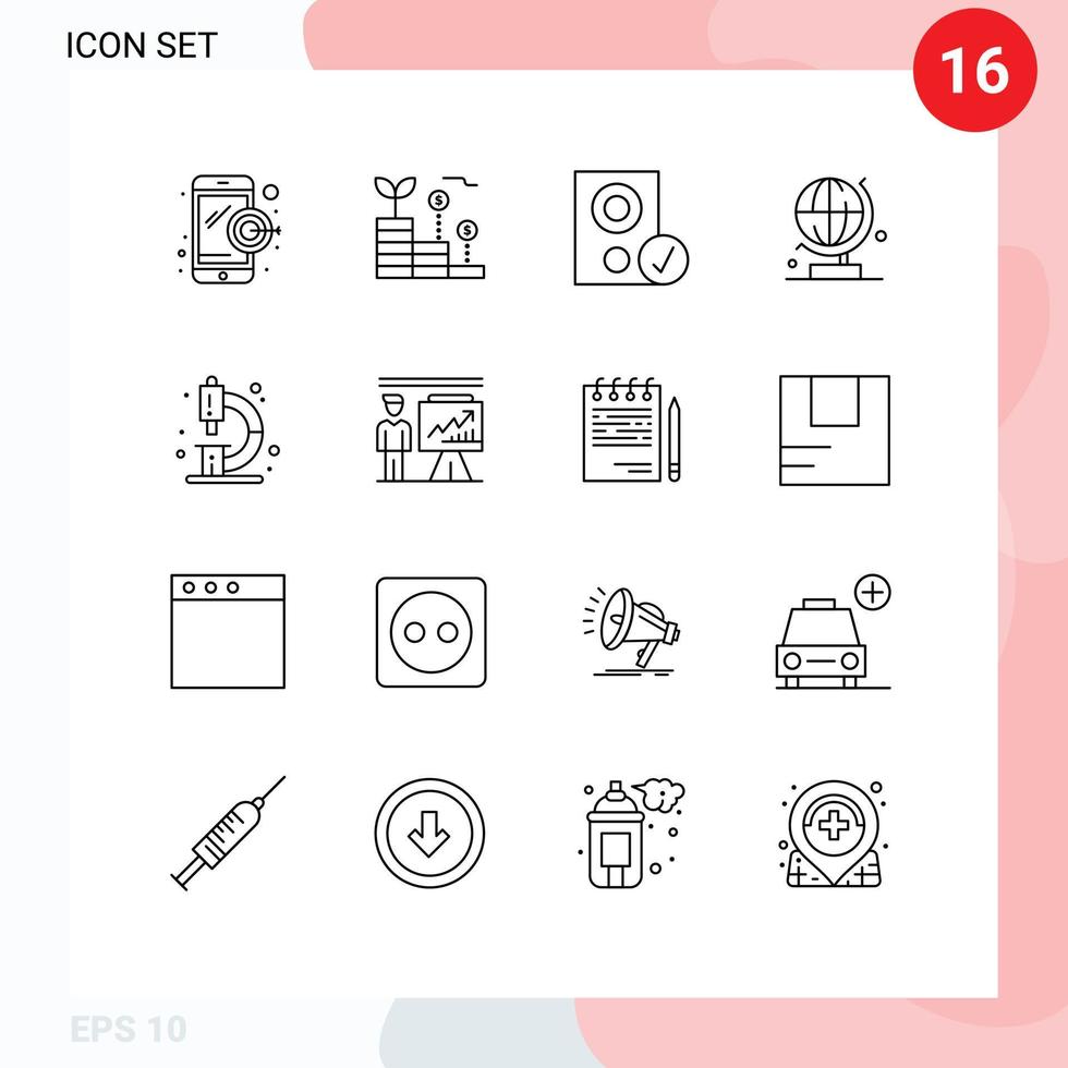 User Interface Pack of 16 Basic Outlines of education biology devices science world Editable Vector Design Elements