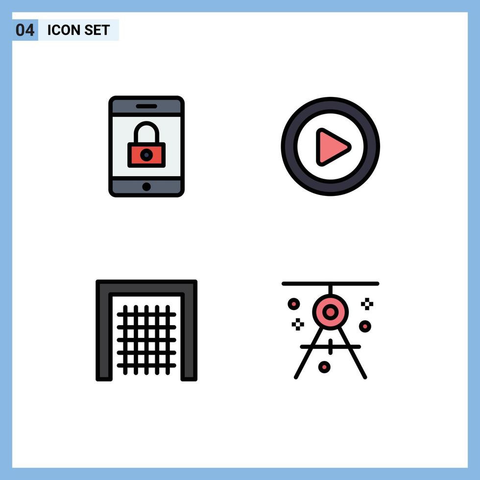 4 Thematic Vector Filledline Flat Colors and Editable Symbols of encryption sport media gate compass Editable Vector Design Elements