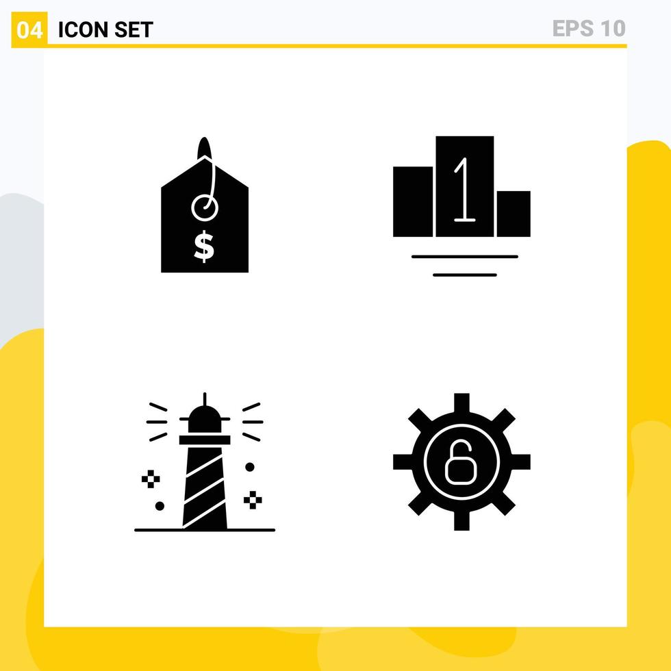 4 Universal Solid Glyph Signs Symbols of price water podium lighthouse security Editable Vector Design Elements