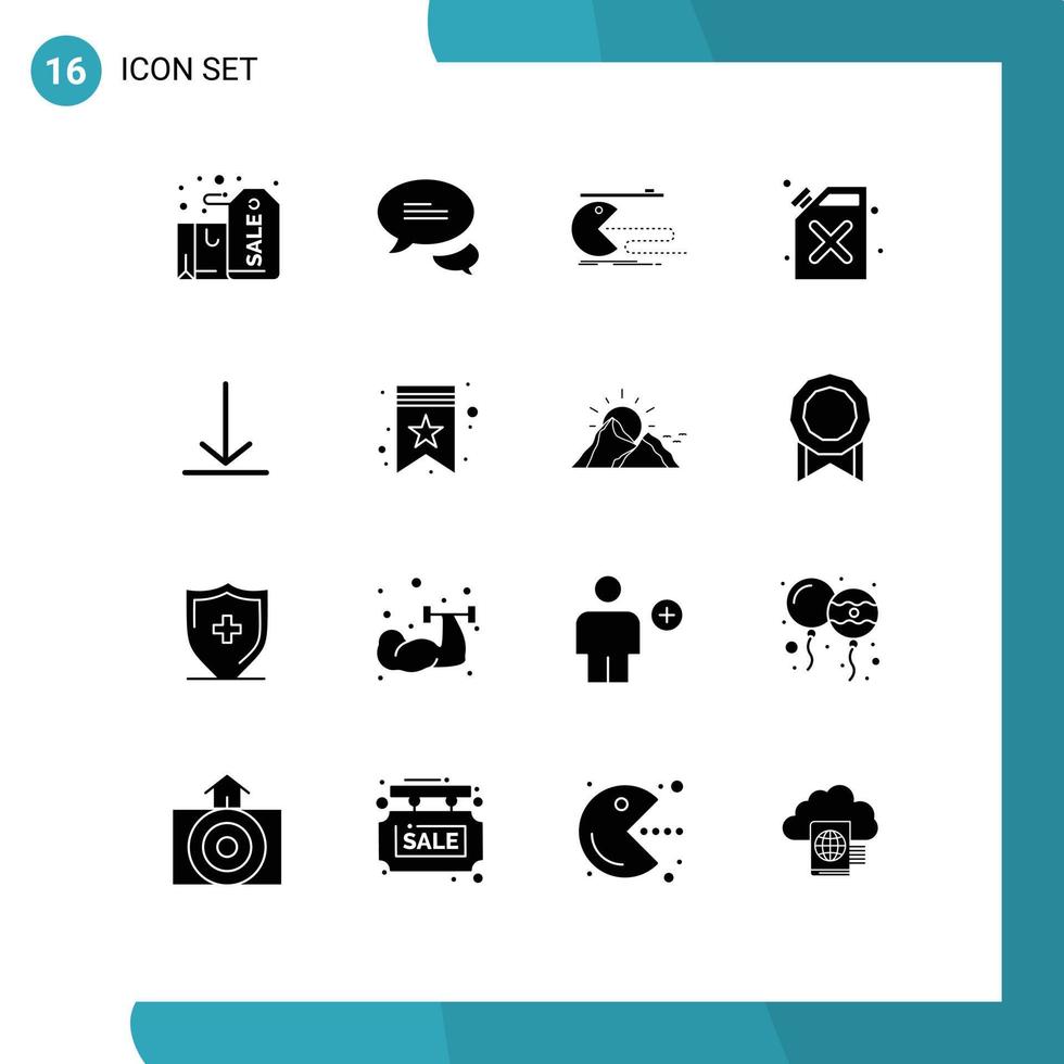 16 Universal Solid Glyphs Set for Web and Mobile Applications video fire character cane pacman Editable Vector Design Elements