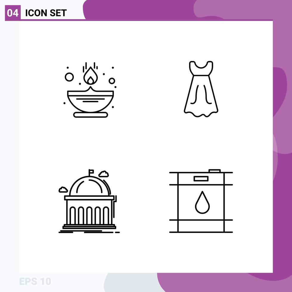 4 Universal Filledline Flat Colors Set for Web and Mobile Applications fire education oil wedding university Editable Vector Design Elements