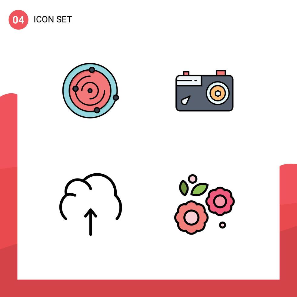 Group of 4 Modern Filledline Flat Colors Set for spase data health picture server Editable Vector Design Elements